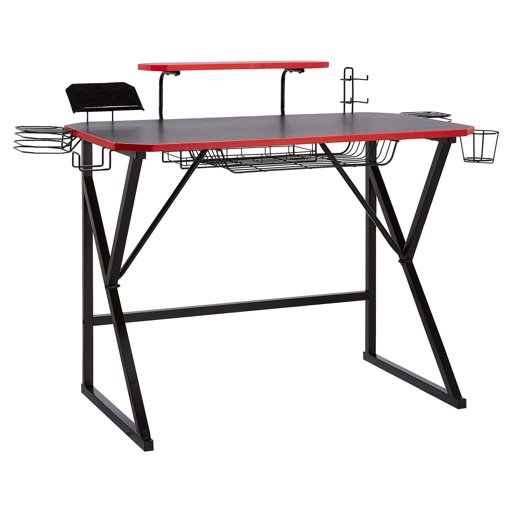 AmazonBasics Gaming Computer Desk with Storage for Controller, Headphone & Speaker - Red