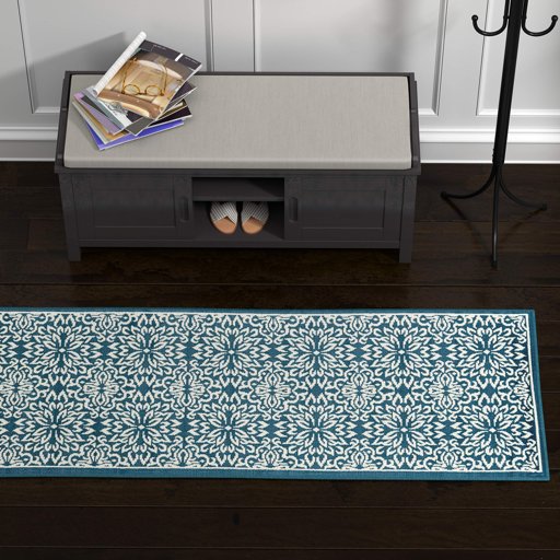 Ravenna Home Floral Medallion Tiled Rug, 2'3" x 7'3", Cerulean Blue with Ivory