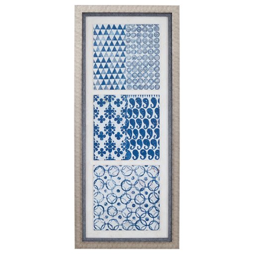 Amazon Brand – Stone & Beam Boho Blue 3-Tile Wall Art Tryptych II, Beige Frame, 25.5" x 57.5"