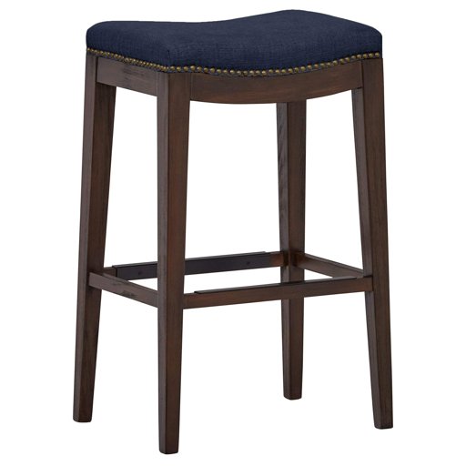 Amazon Brand – Stone & Beam Elden Nailhead-Trim Saddle Kitchen Counter Backless Bar Stool, 30"H, Blue