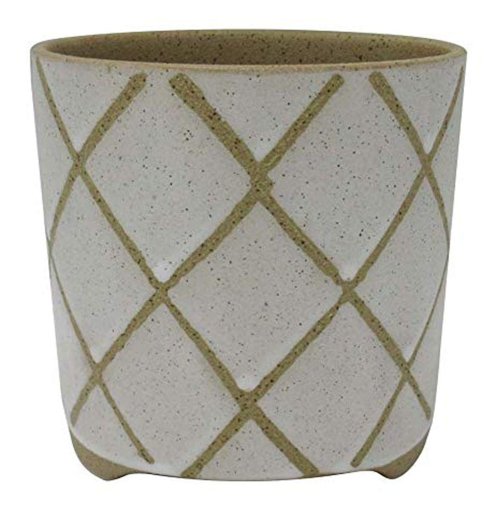 Amazon Brand – Stone & Beam Medium Windowpane Footed Stoneware Planter, 7.9"H, Cloud Dancer White