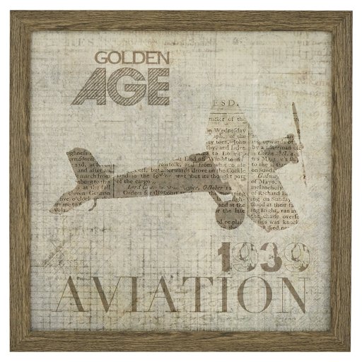 Amazon Brand – Stone & Beam Vintage 'Golden Age' Aviation Poster, Antiqued Wood-Tone Frame, 20" x 20"