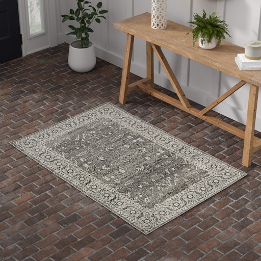 Stone & Beam Mid-Century Modern Blooming Medallion Rug, 4' x 6', Dark Grey