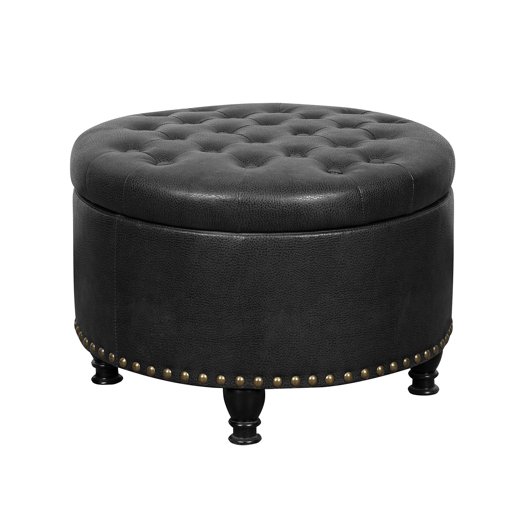 Amazon Brand – Ravenna Home Vegan Leather Classic Tufted Storage Ottoman - 24 Inch, Black