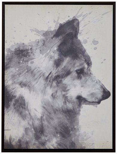 Amazon Brand – Rivet Splattered Grey Wolf Canvas Wall Art, Espresso Frame, 17.75" x 21.75"