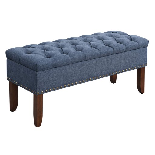 Amazon Brand – Ravenna Home Galer Tufted Nailhead Lift Top Storage Bedroom and Entryway Bench, 15.75"W, Denim Blue