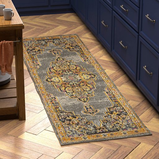 Amazon Brand – Stone & Beam Polypropylene Runner Rug, 2' 2" x 7' 6", Grey, Orange, Multicolor