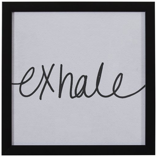 Amazon Brand – Stone & Beam Modern Black and White Exhale Word Art in Black Frame, 14" x 14"