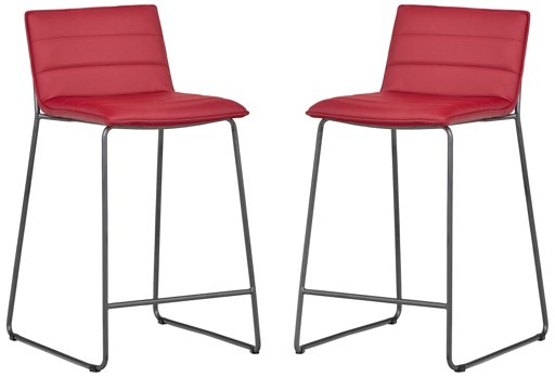 Amazon Brand – Rivet Julian Minimalist Modern Tufted Dining Room Counter Height Bar Stools, Set of 2, 34.3 Inch Height, Synthetic Leather, Red