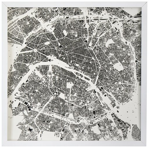 Amazon Brand – Rivet Modern White Framed Black and White Paris Map Print, 30" x 30"