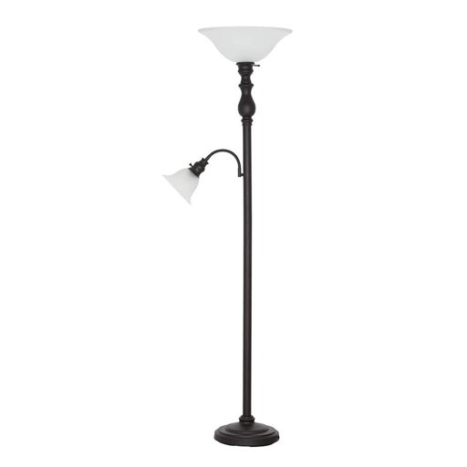 Amazon Brand – Ravenna Home Torchiere Standing Floor Lamp with Reading Light and LED Light Bulbs - 69.75 Inches, Dark Bronze with Frosted Glass Shade