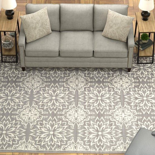 Ravenna Home Floral Medallion Tiled Rug, 7'10" x 9'10", Warm Grey with Ivory