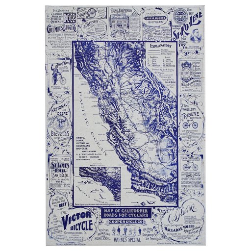 Amazon Brand – Rivet Blue 1898 Map of California Roads for Cyclers Canvas Print Wall Art, 20" x 30"