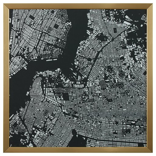 Amazon Brand – Rivet Modern Black and White Map of New York City, Gold Frame, 30" x 30"